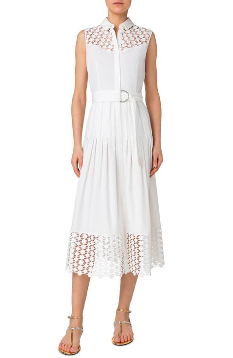 Dot Guipure Lace & Gabardine A-Line Dress