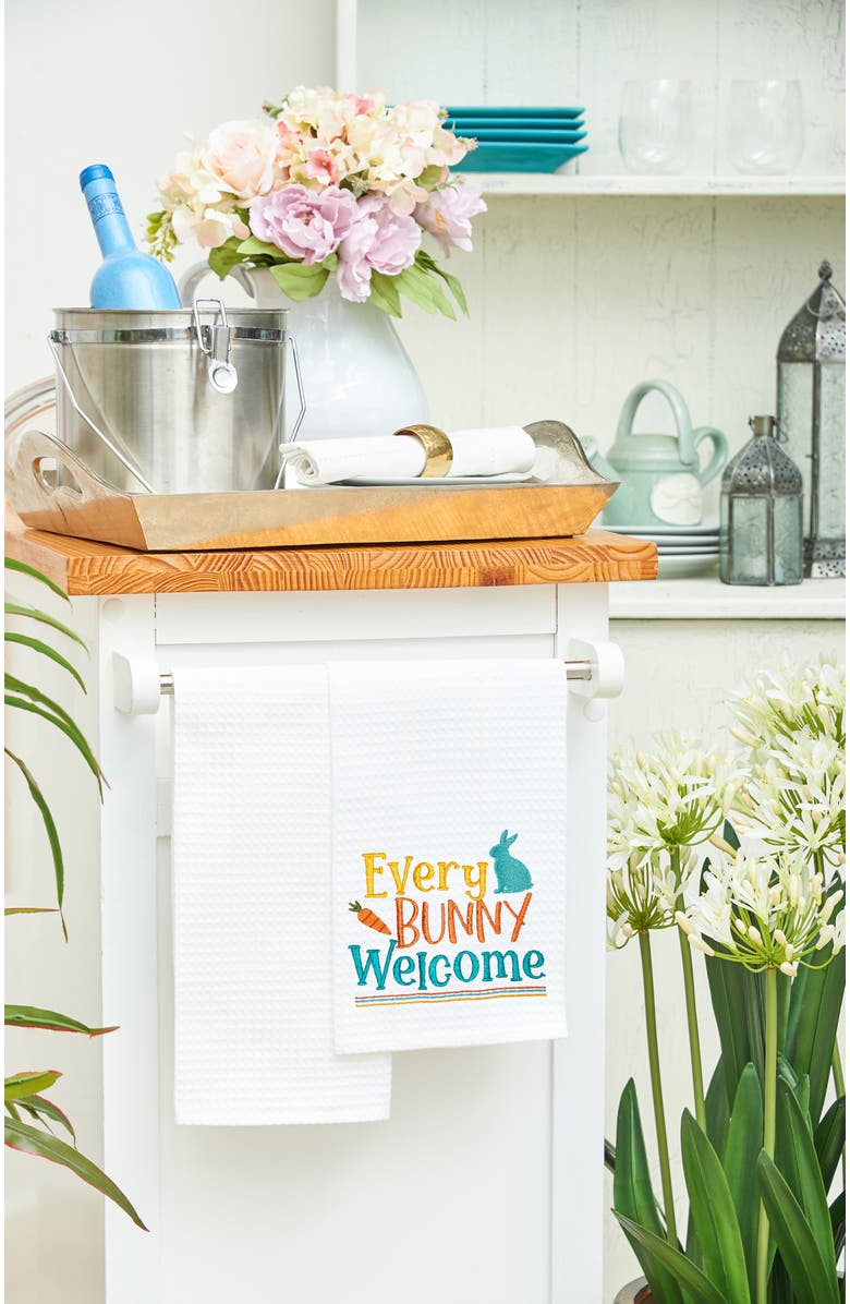 C&F Home "Every Bunny Welcome" Easter Rabbit Spring Theme Kitchen Dishtowel, Alternate, color, White