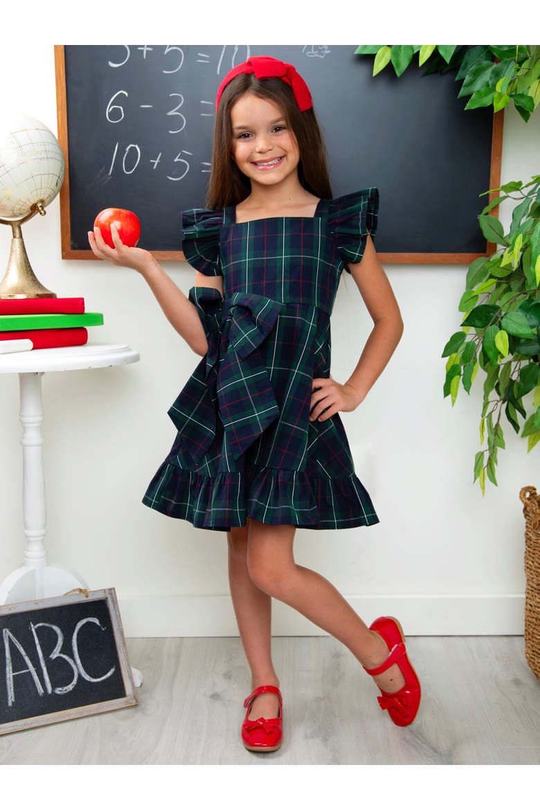 Scholarly Chic Plaid Bow Dress, Alternate, color, Blue