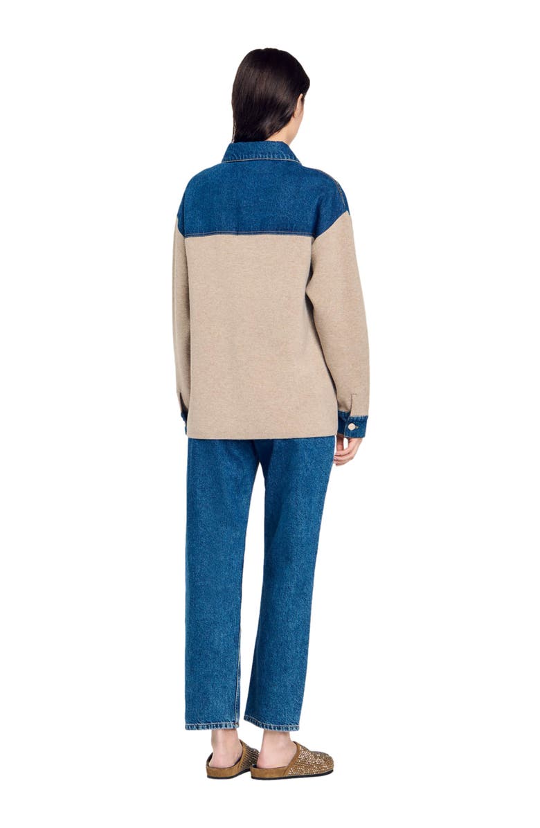 SANDRO Denim and knitwear coatigan, Alternate, color,