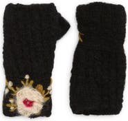 FRENCH KNOT Mae Embroidered Fingerless Mohair & Wool Gloves