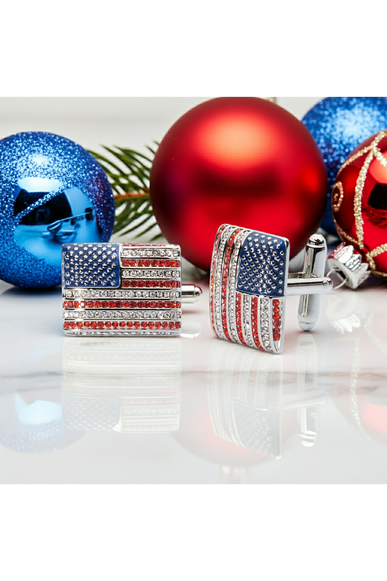 Stars & Stripes Crystal Cufflinks, Alternate, color, American Flag Enamel