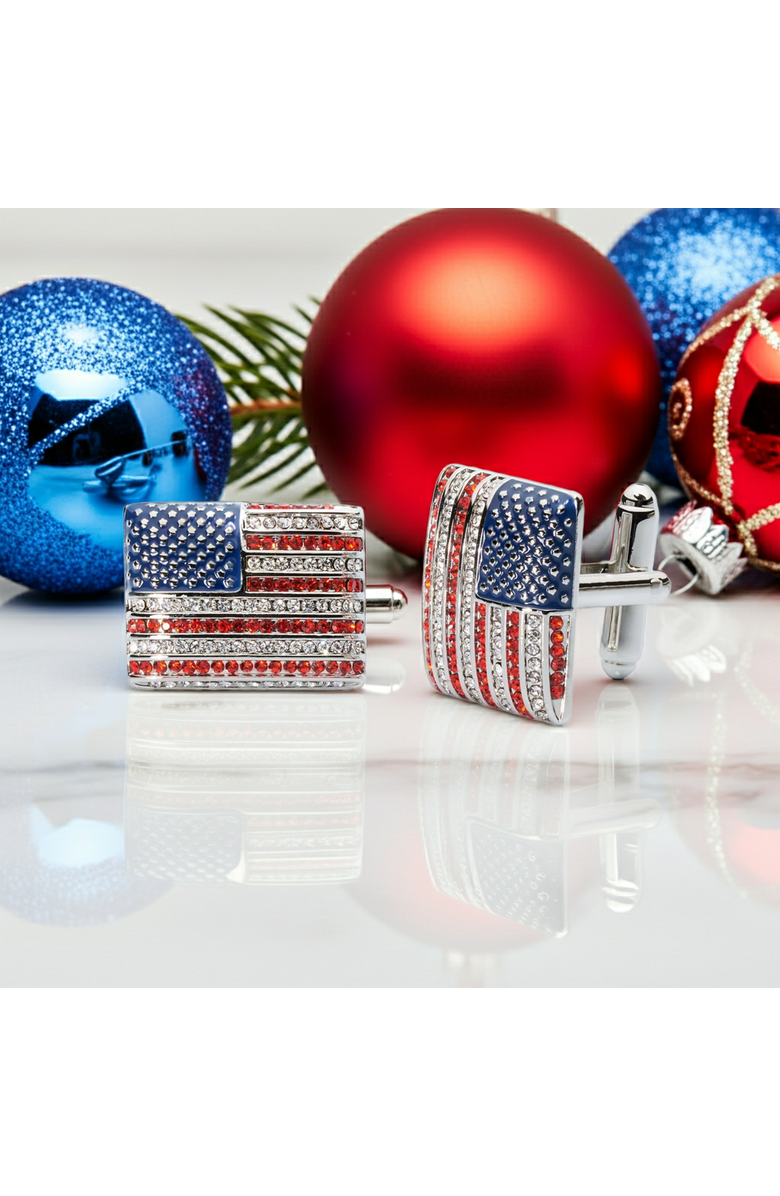 Prince of Scots Stars & Stripes Crystal Cufflinks, Alternate, color, American Flag Enamel