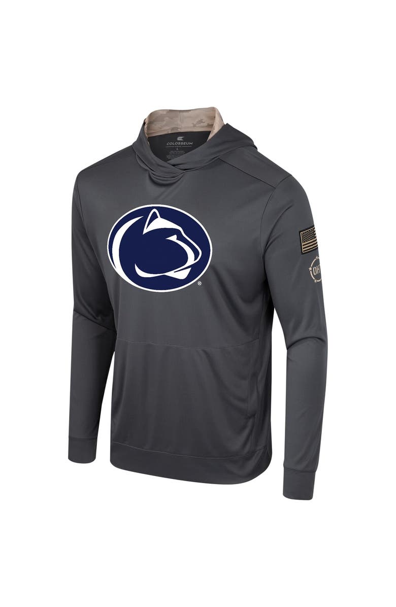 COLOSSEUM Men's Colosseum Charcoal Penn State Nittany Lions OHT Military Appreciation Long Sleeve Hoodie T-Shirt, Alternate, color,