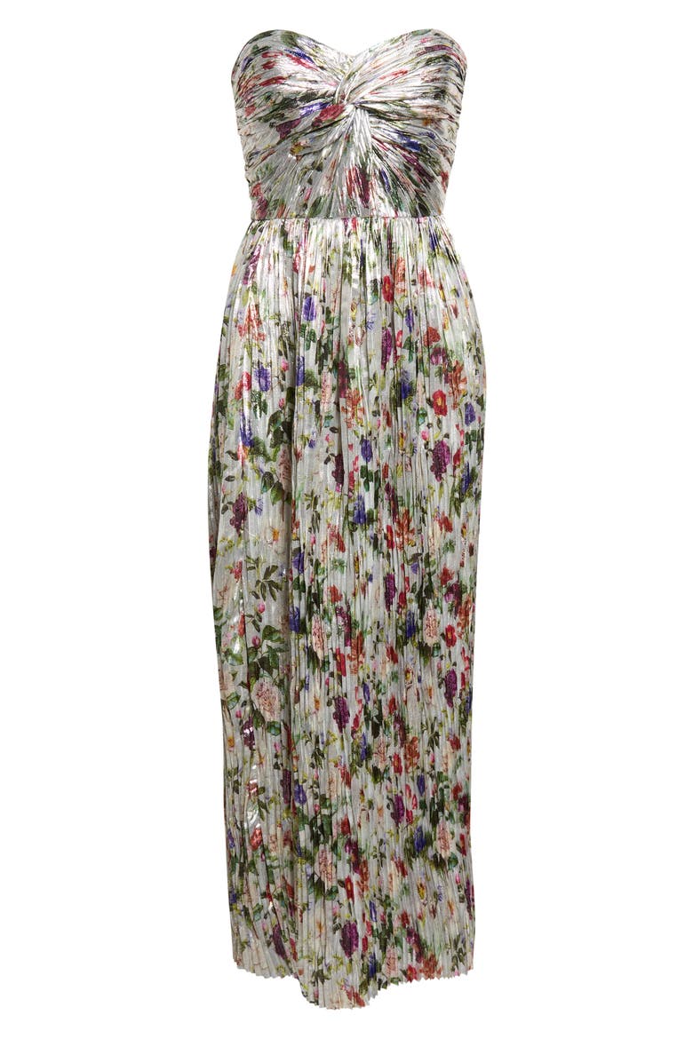 Adelaide Strapless Pleated Dress, Alternate, color, STERLING FLORAL