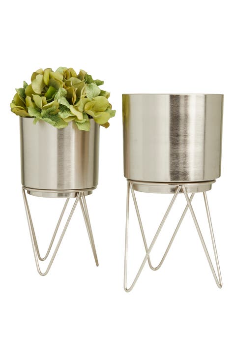 Silvertone Metal Modern Planter - Set of 2