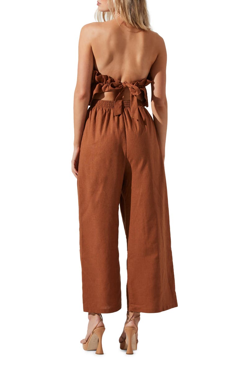 ASTR the Label Ruffle Bodice Tie Back Strapless Cotton & Linen Jumpsuit, Alternate, color,