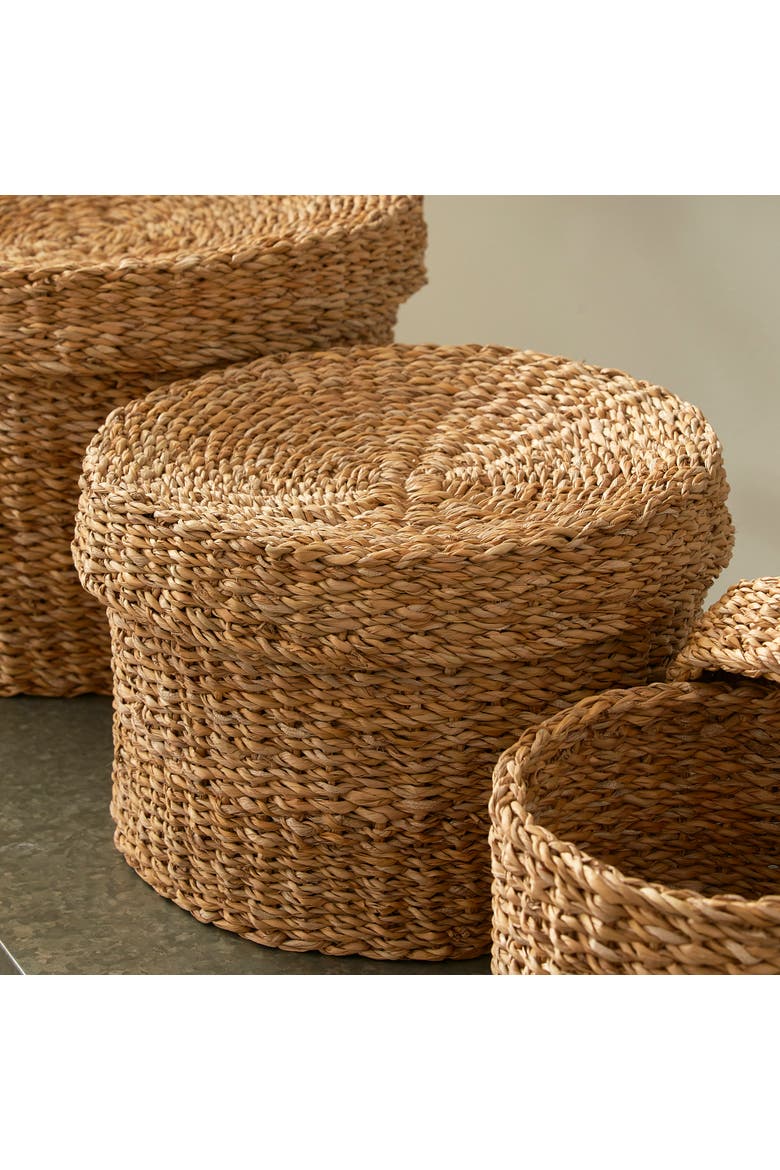 Seagrass Round Lidded Baskets Set of 3, Alternate, color, Brown