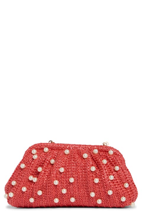 Violetta Rhinestone Studded Straw Frame Clutch