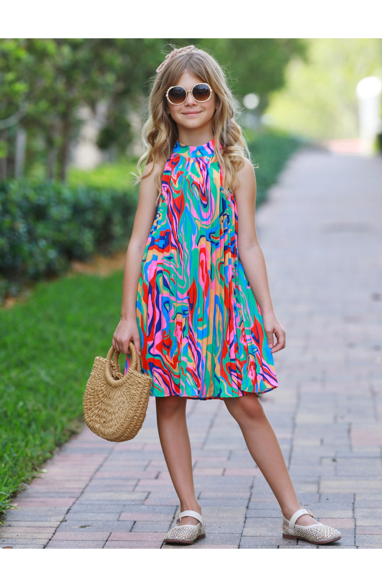 Mia Belle Girls Color Swirl Halter Swing Dress, Alternate, color, Blue-Green