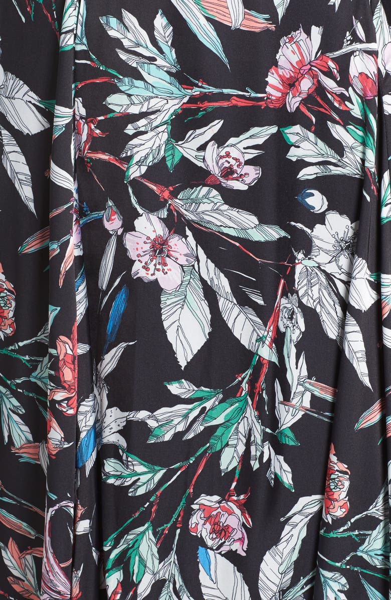 Adrianna Papell Print Satin Chiffon Handkerchief Dress, Alternate, color, Black Multi