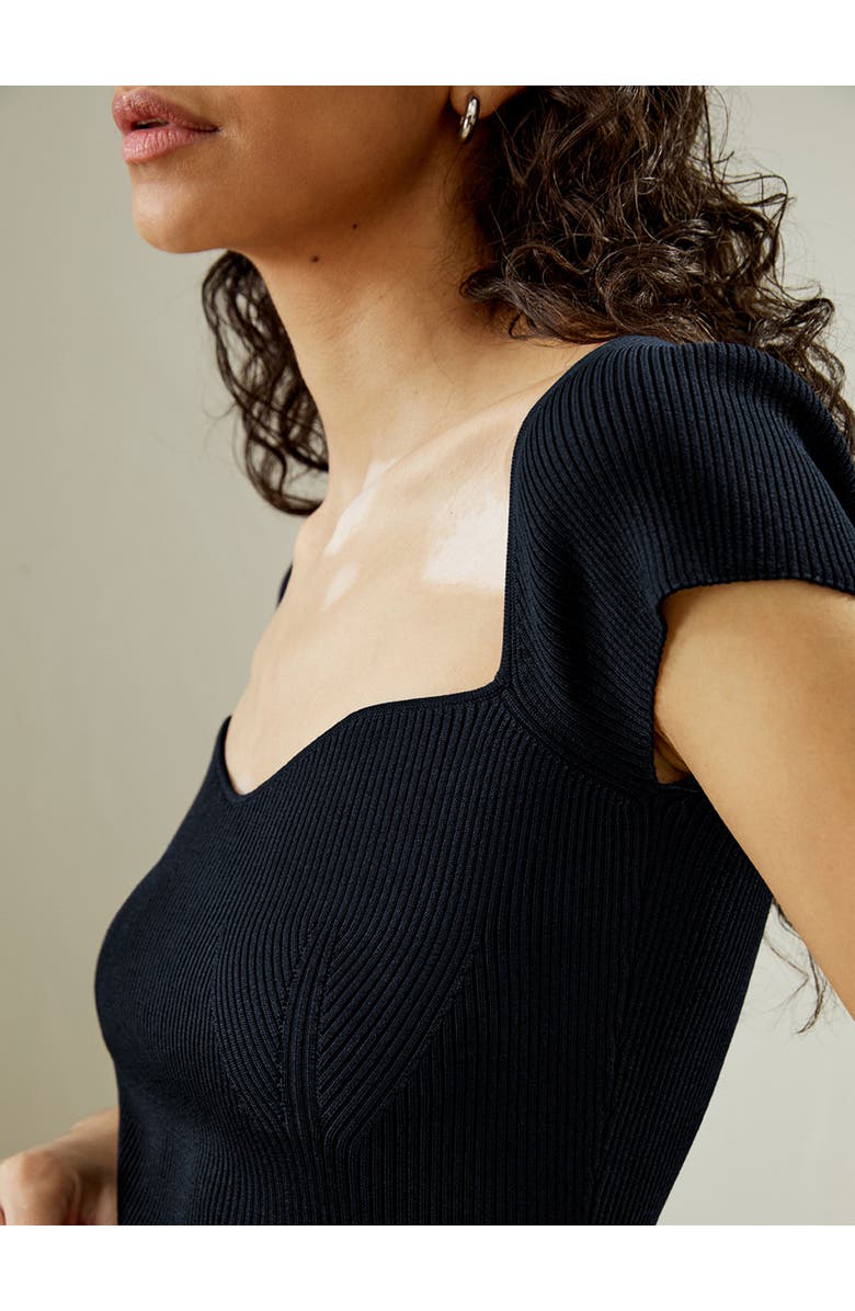 Lilysilk Sweetheart Neck Ribbed Silk Knit Top, Alternate, color, Navy Blue