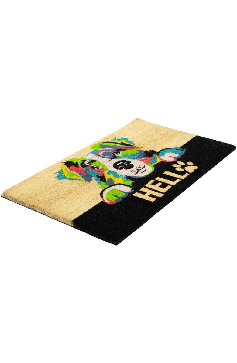 Northlight Ivory and Black "Hello" Multicolor Dog Outdoor Coir Doormat 18" x 30", Alternate, color, Multi