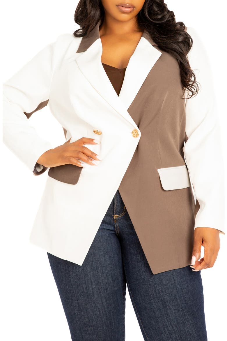 Contrast Double Breasted Blazer, Main, color, KHAKI