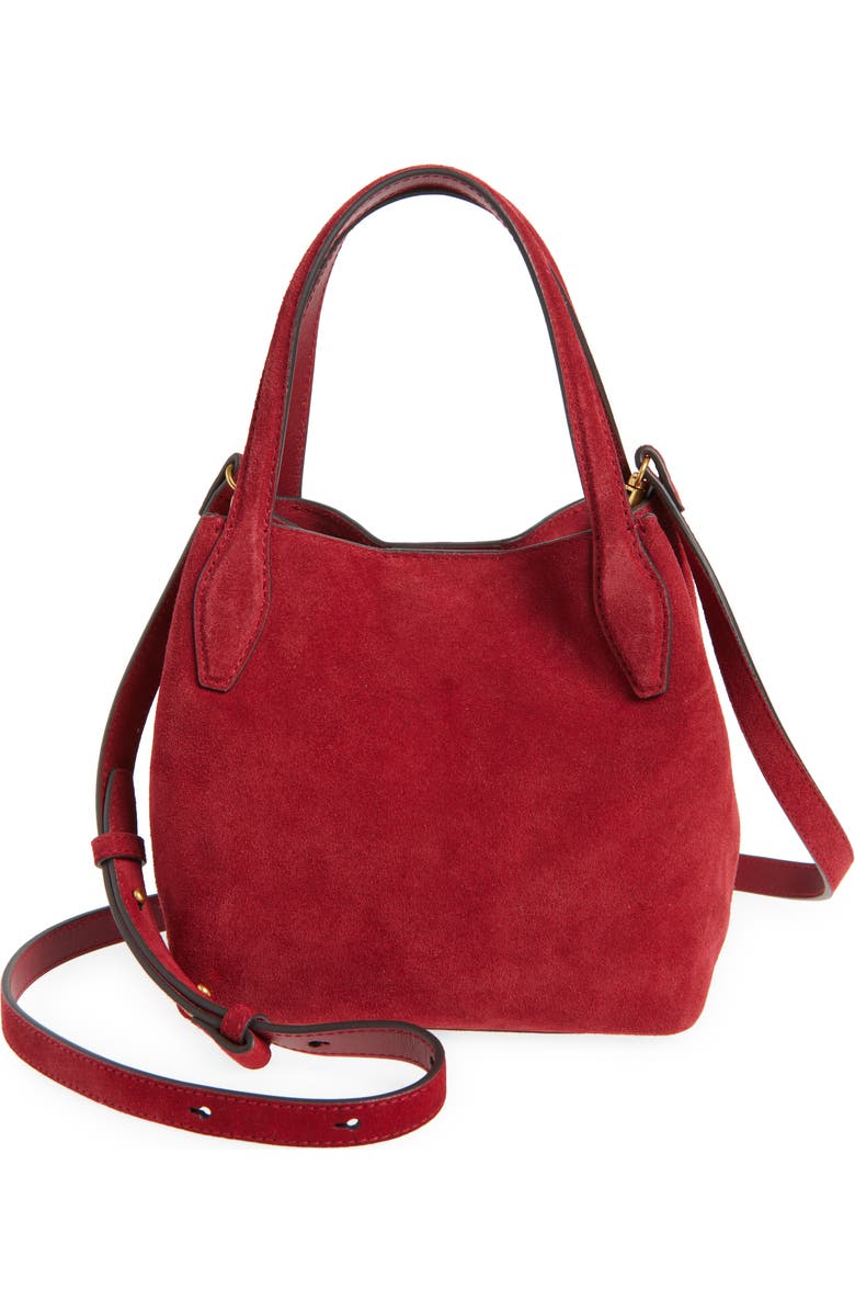 Madewell The Mini Suede Shopper Tote, Main, color, Wild Cranberry
