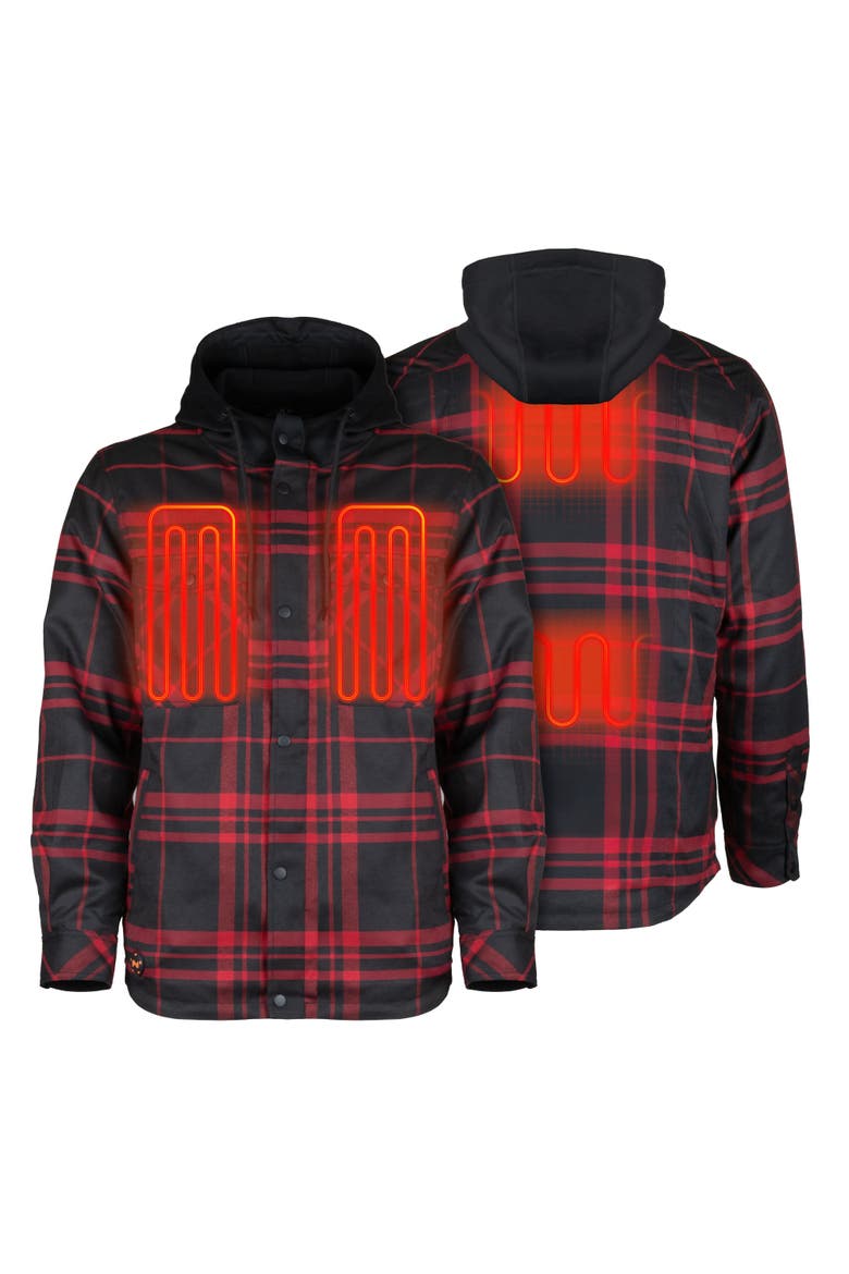 Flannel Heated Hooded Jacket, Alternate, color, Red