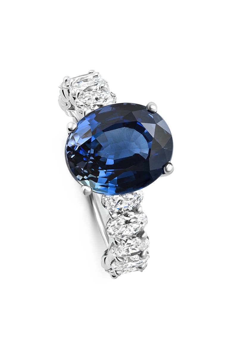 7 1/2Ct Oval Blue Sapphire Diamond Engagement Ring 14k Gold Lab Grown, Alternate, color, 14k White Gold