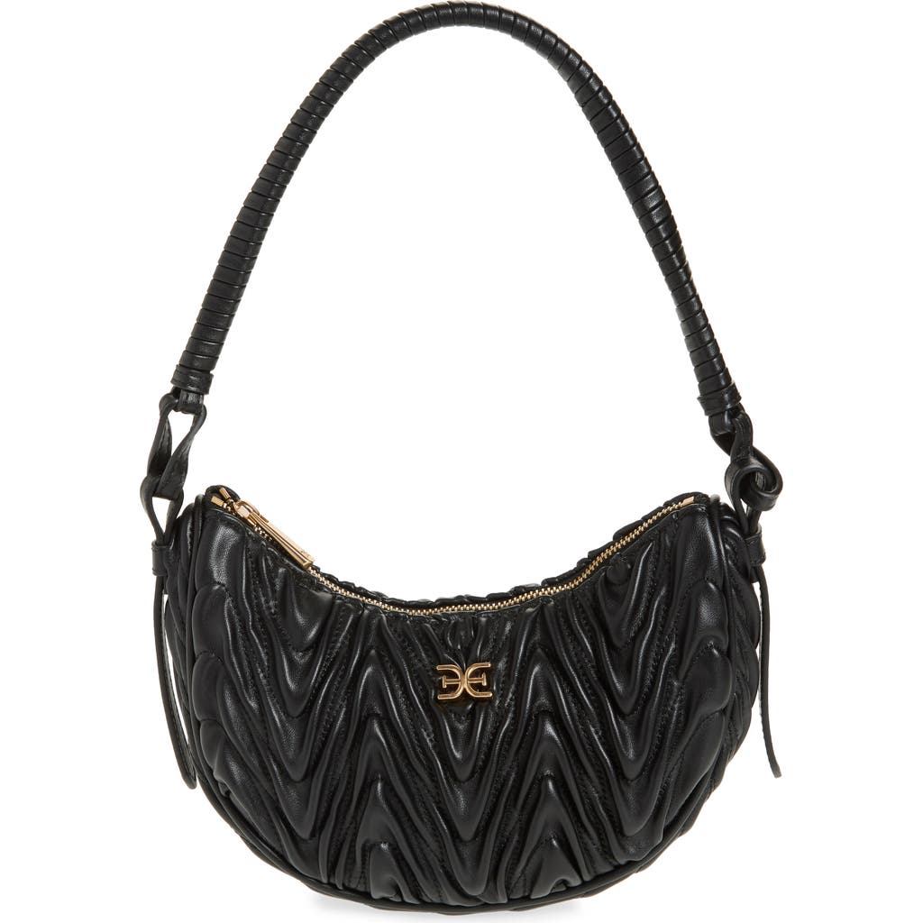 Sam Edelman Ari Quilted Leather Crescent Shoulder Bag in Black