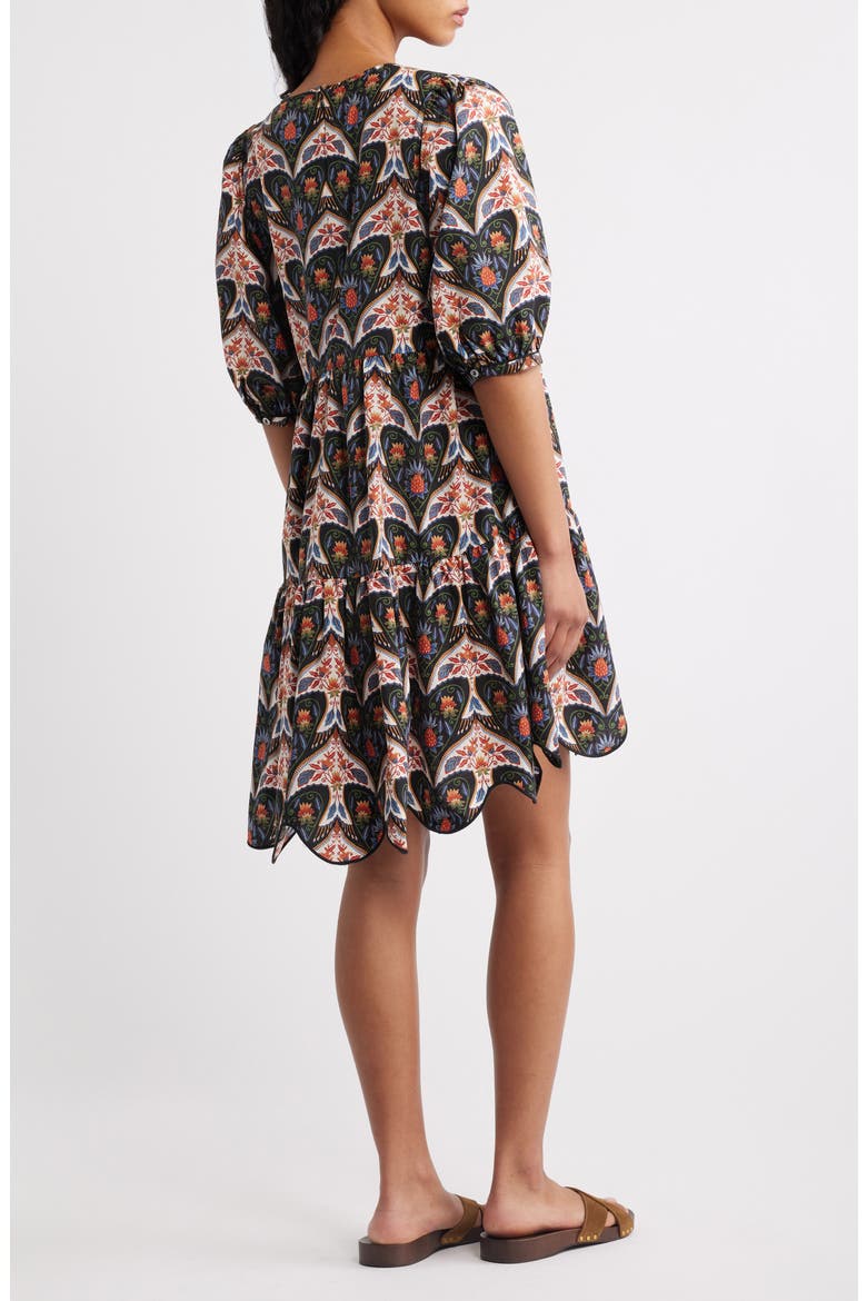 Porcelain Birds Print Minidress, Alternate, color, BLACK