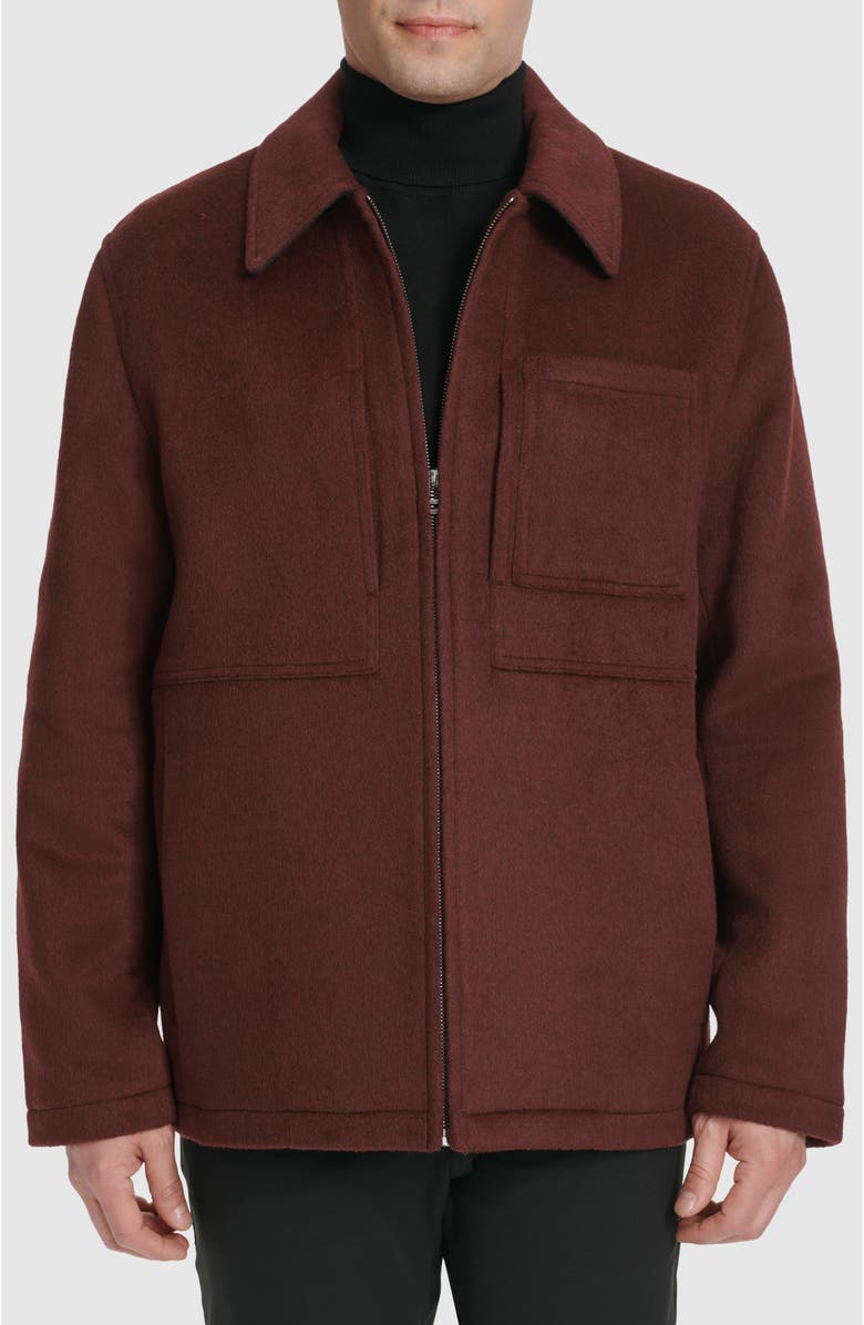 Cole Haan Felt Zip Front Shirt Jacket, Main, color, Wine