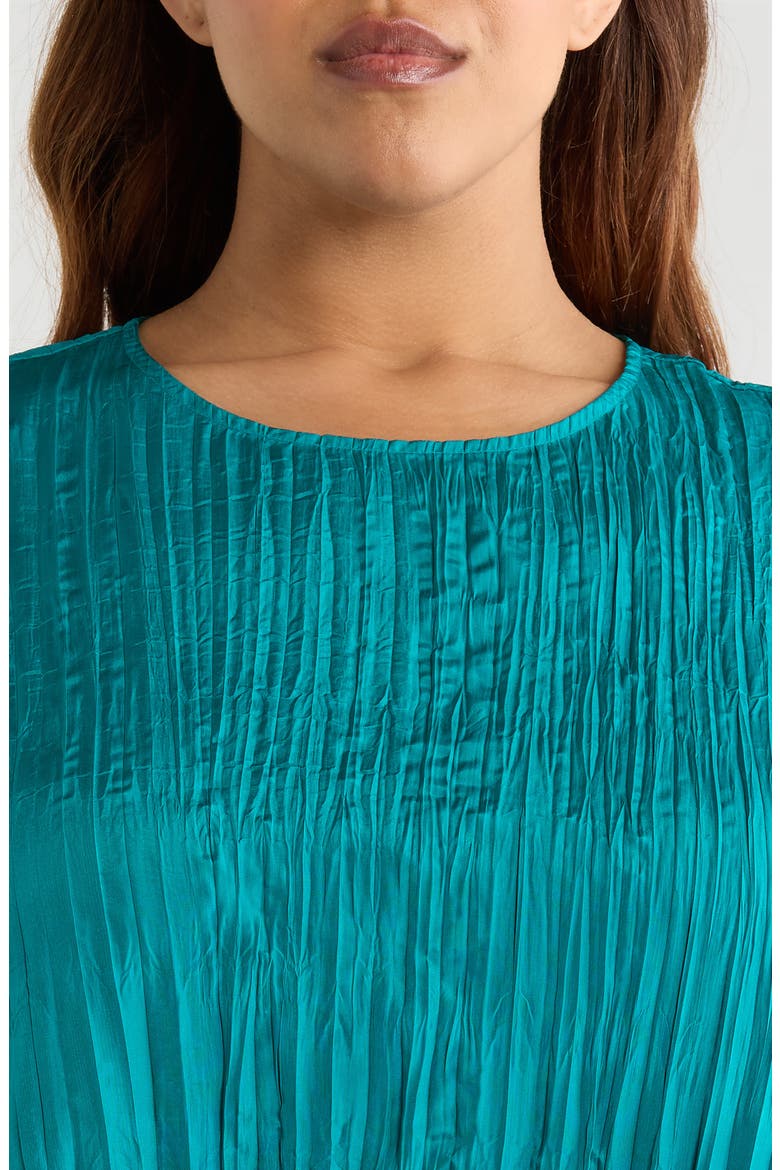 Jewel Neck Silk Dress, Alternate, color, TEAL
