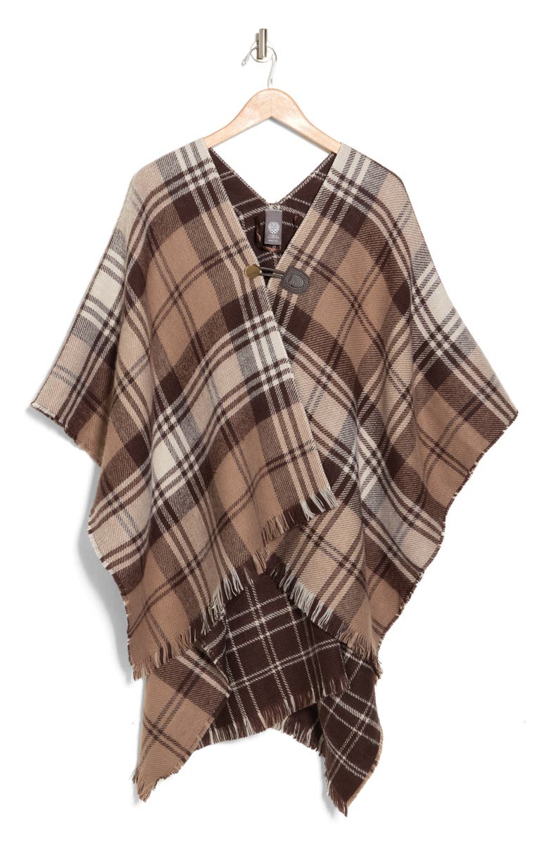 Vince Camuto Plaid Reversible Topper, Alternate, color, Natural Brown