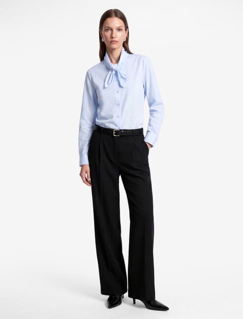 Long Sleeve Oversized Peter Pan Collar Shirt With Self-tie Detail