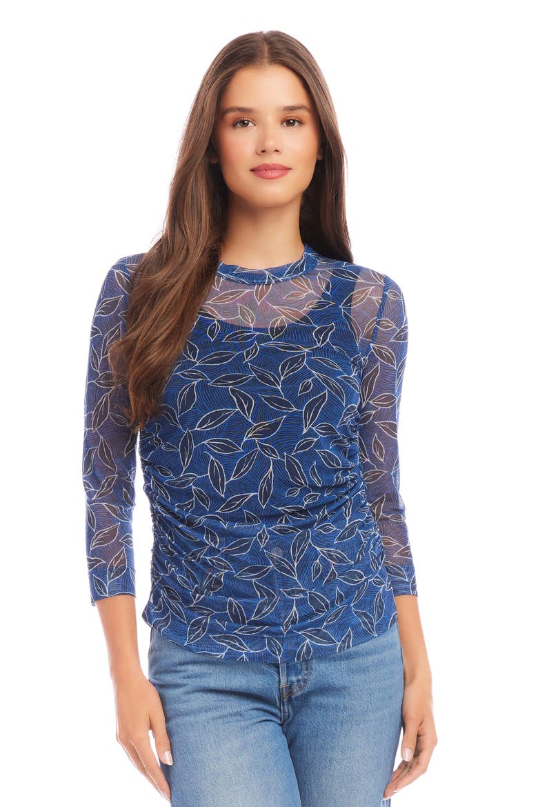 Side Ruched Sheer Mesh Top, Alternate, color, PRINT