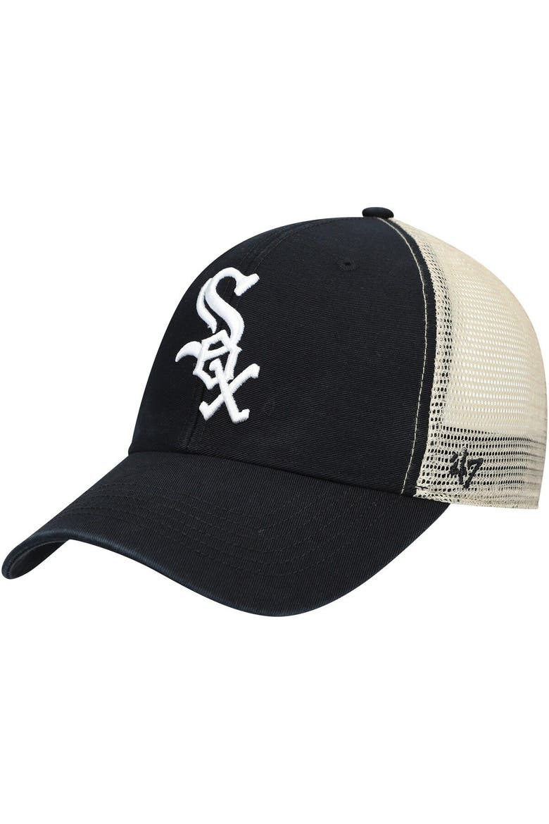 Men's '47 Black/Natural Chicago White Sox Flagship Washed MVP Trucker Snapback Hat, Main, color, Black