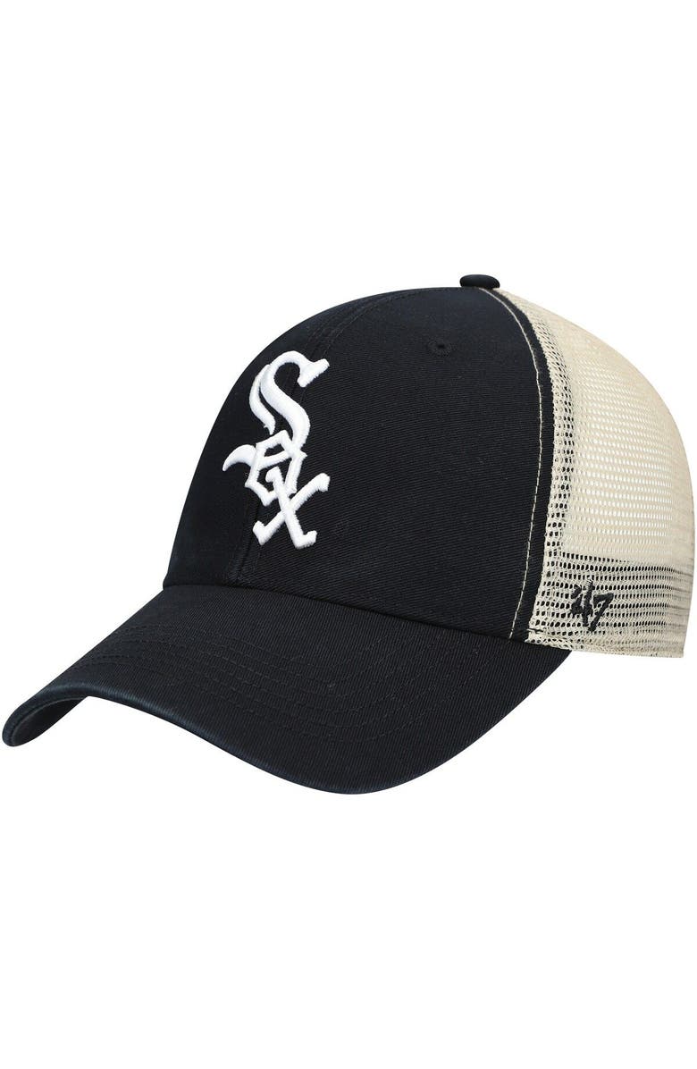 '47 Men's '47 Black/Natural Chicago White Sox Flagship Washed MVP Trucker Snapback Hat, Main, color, 