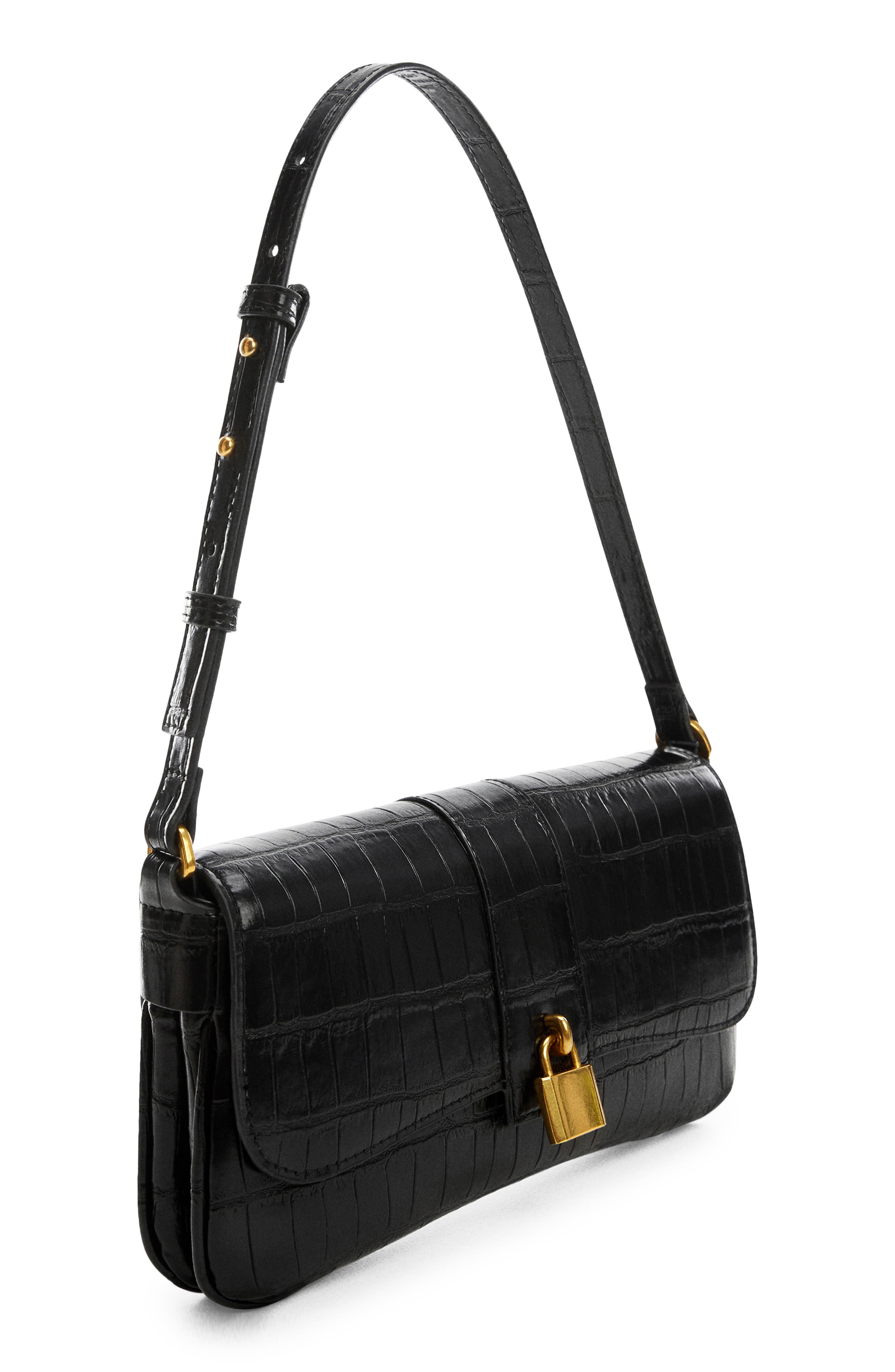 MANGO Padlock Croc Embossed Shoulder Bag, Alternate, color, 