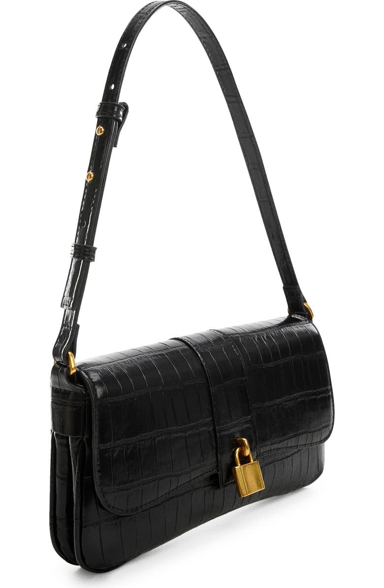 MANGO Padlock Croc Embossed Shoulder Bag, Alternate, color,