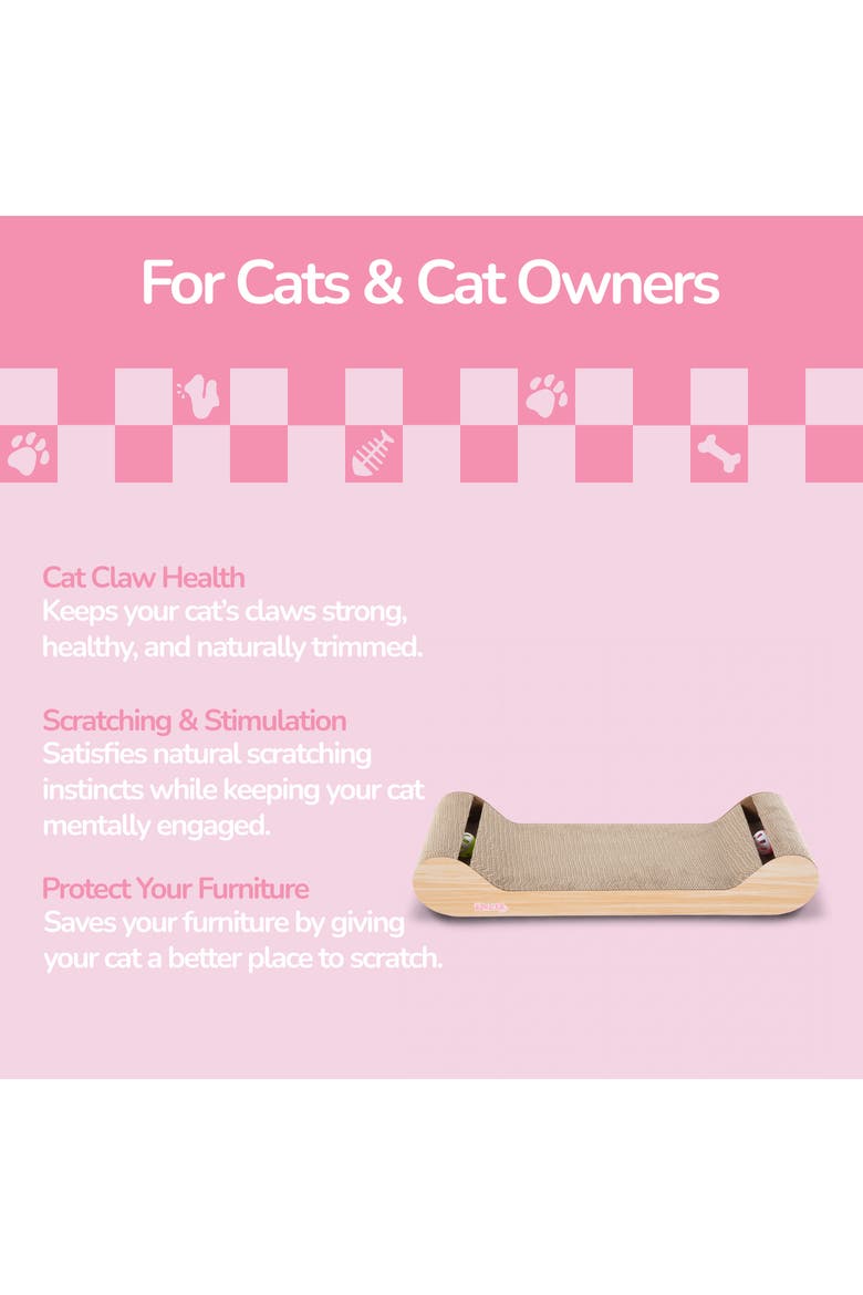 Rini Modern Cardboard Lounge Bed Cat Scratcher with Built-In Bell Toys and Catnip, Alternate, color, Oak Wood Finish