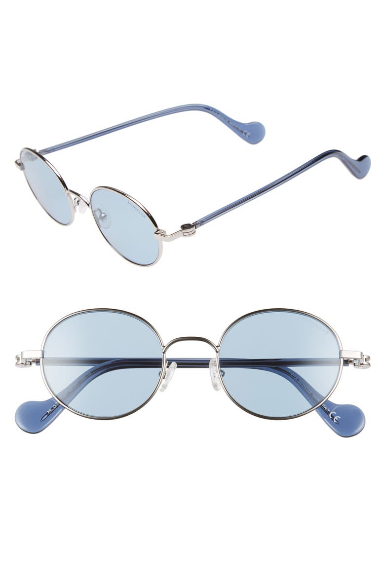 49mm Round Metal Sunglasses, Main, color, SHINY LIGHT RUTHENIUM/ BLUE