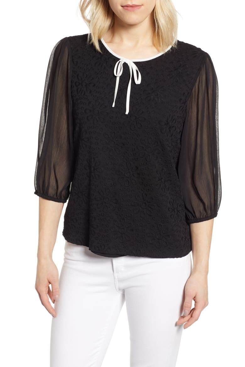 Tie Neck Blouse, Main, color, RICH BLACK