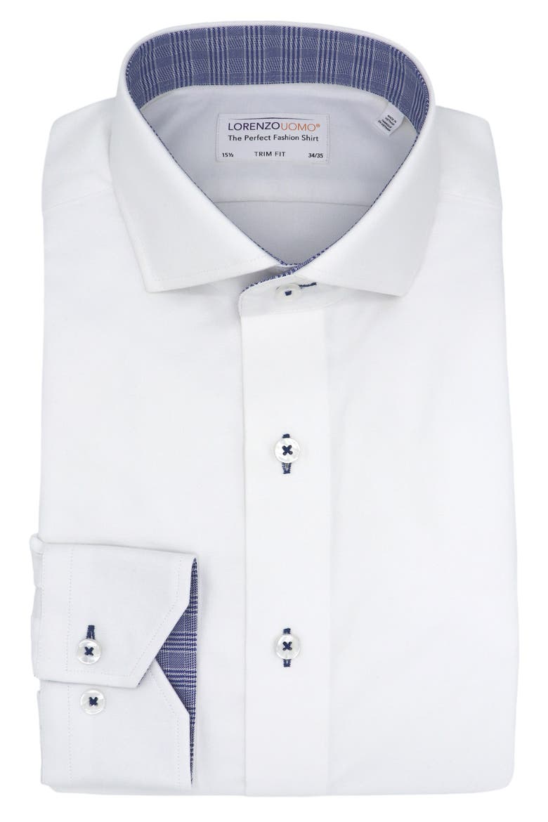 Trim Fit Cotton Dress Shirt, Main, color, WHITE