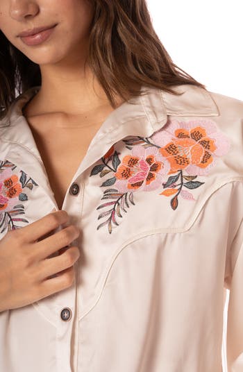 Mathilde Embroidered Fringe Cover-Up Button-Up Shirt
