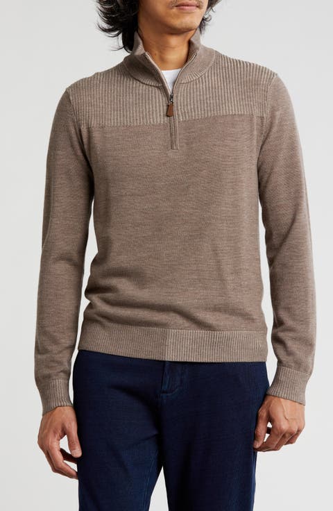 Merino Wool Plaited Quarter Zip Pullover