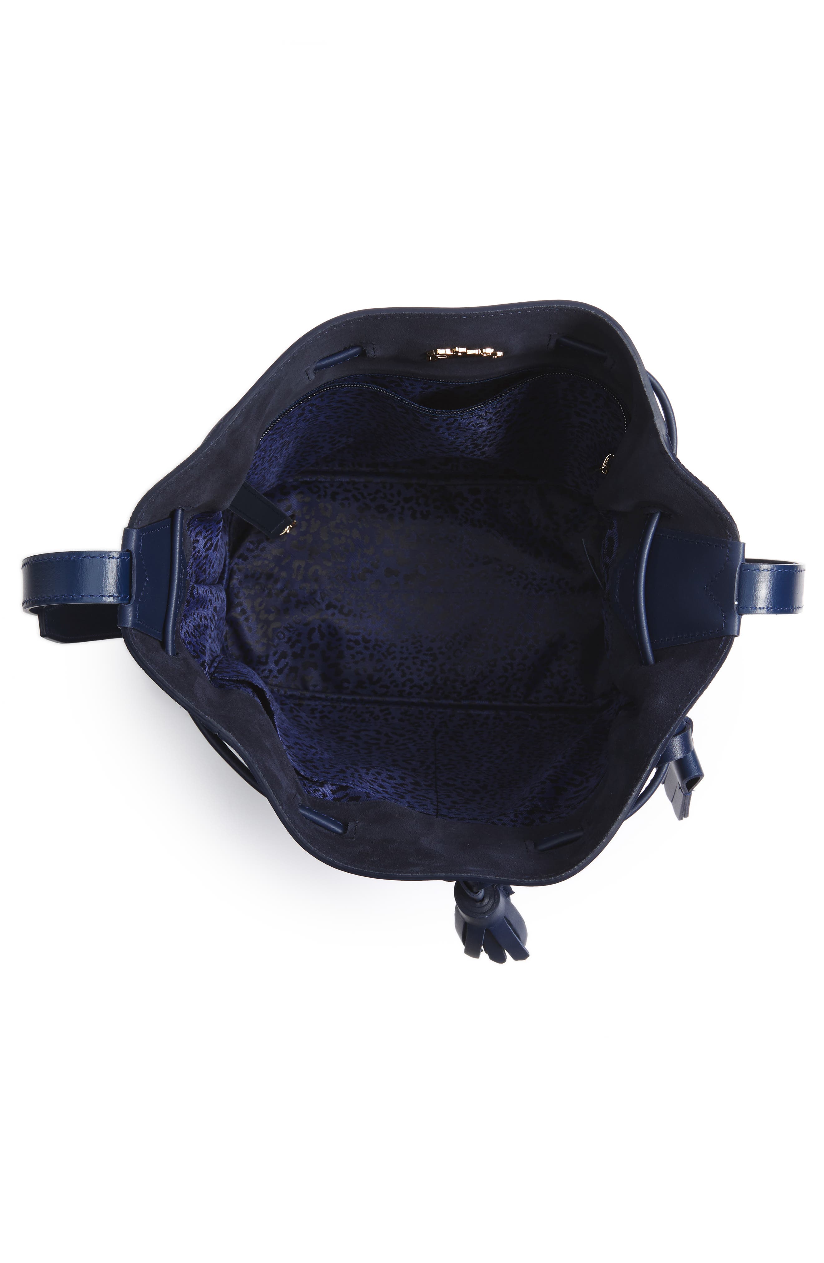 Penelope Fantasie Leather Bucket Bag, Alternate, color, BLUE