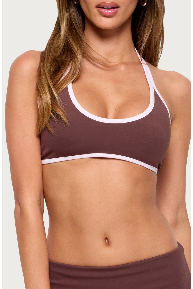 Anica Contrast Trim Halter Bralette, Main, color, BROWN