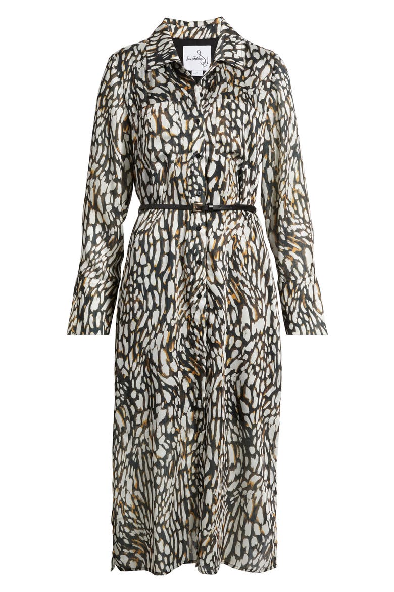 Print Long Sleeve Shirtdress, Alternate, color, BLACK/ BROWN