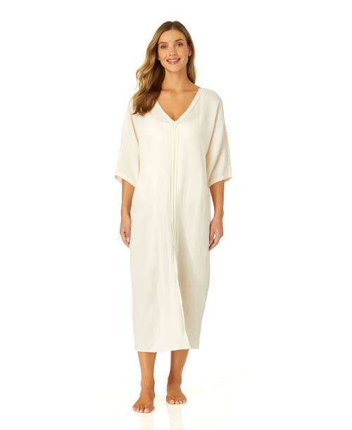 Anne Cole Double V Neck Kaftan Cover Up In Gardenia