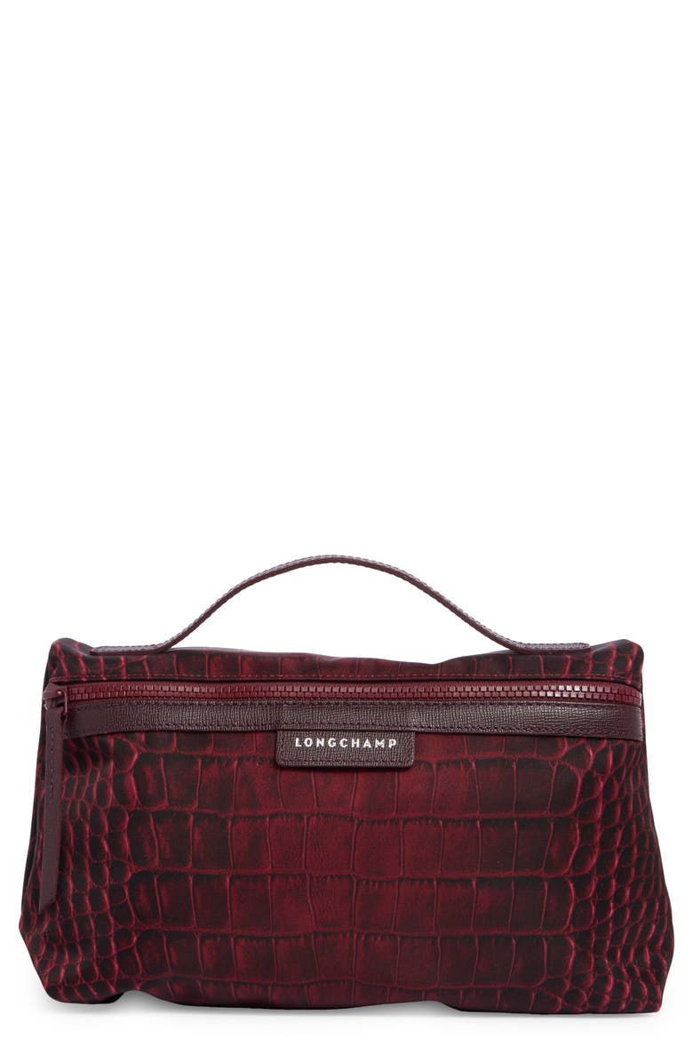 Longchamp Le Pliage Croco Cosmetic Bag, Main, color, Garnet Red