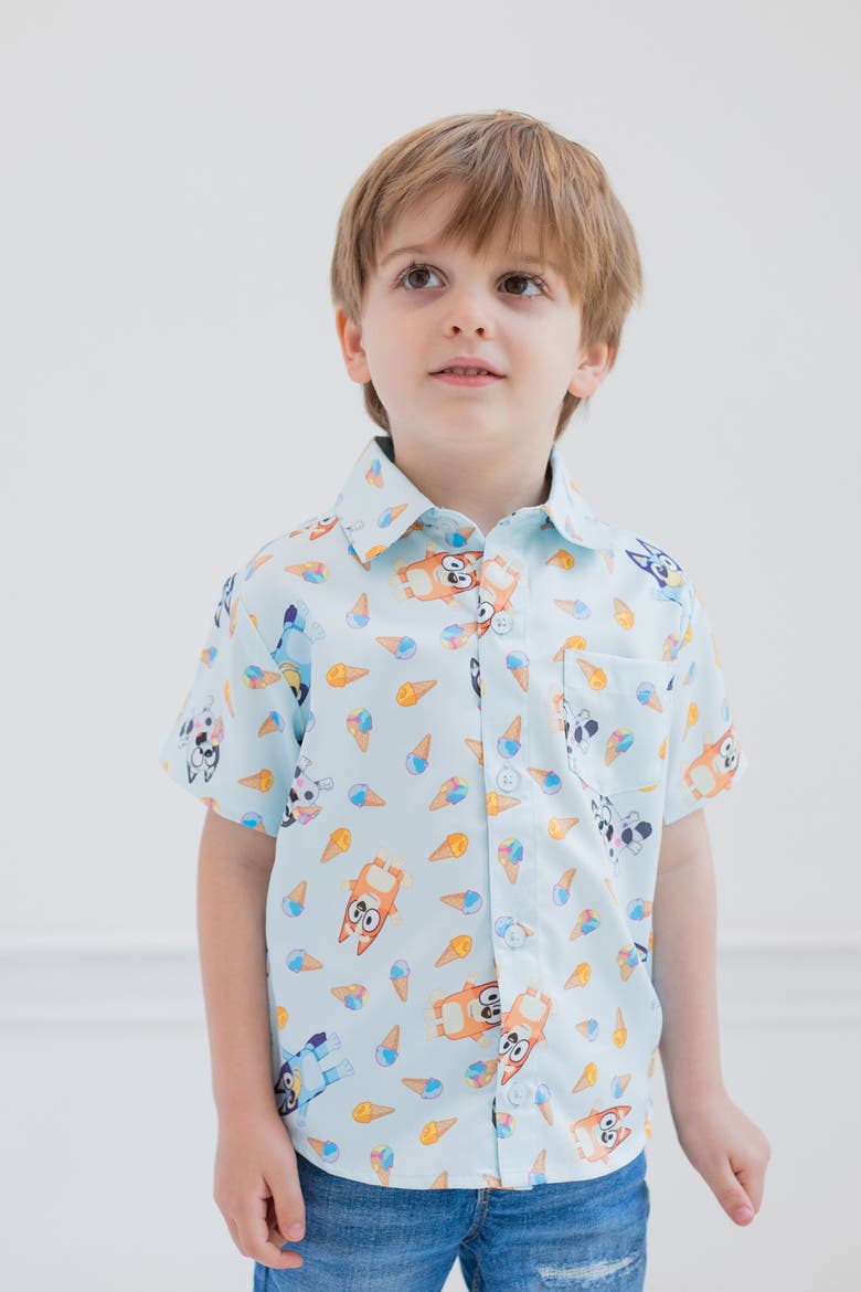 Short Sleeve Button-Down Shirt, Alternate, color, Light Blue Ice Cream