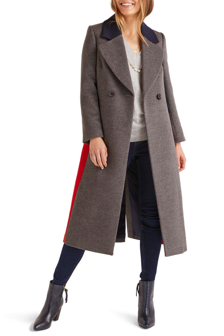 Burney Colorblock Wool Blend Coat, Main, color, GREY MARL/ POSTBOX RED/ NAVY