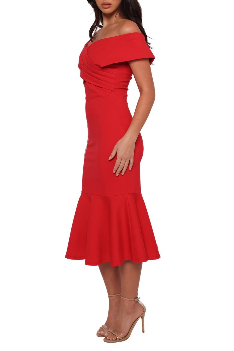 Dailene Off the Shoulder Midi Dress, Alternate, color, RED