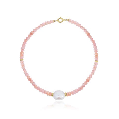 Pink Opal Bead Pearl Bracelet