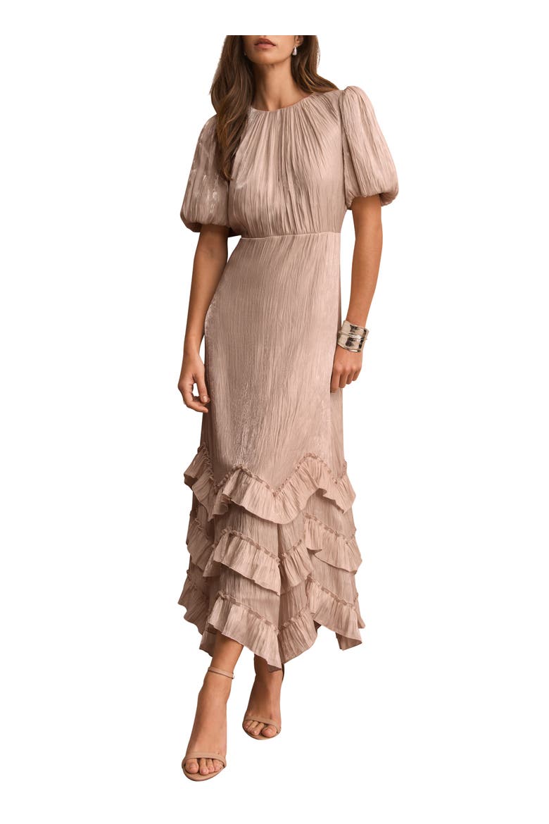 Metallic Ruffle Midi Dress, Main, color, Neutral
