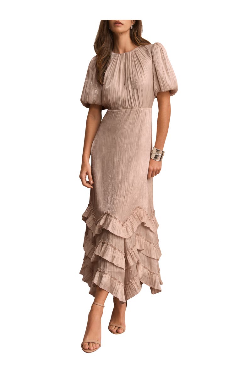 MINT VELVET Metallic Ruffle Midi Dress, Main, color, Neutral