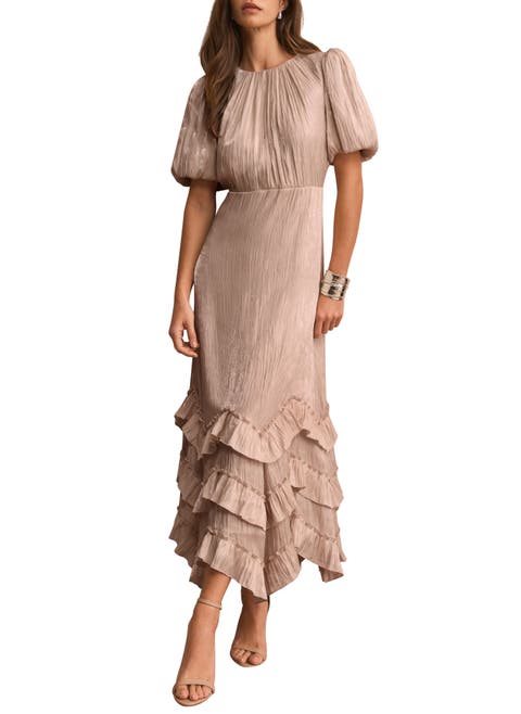 Metallic Ruffle Midi Dress